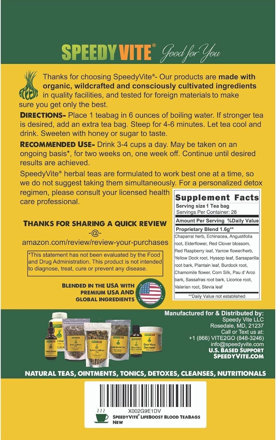 Organic Blood LifeBoost® Tea [28 Tea Bags] SpeedyVite®