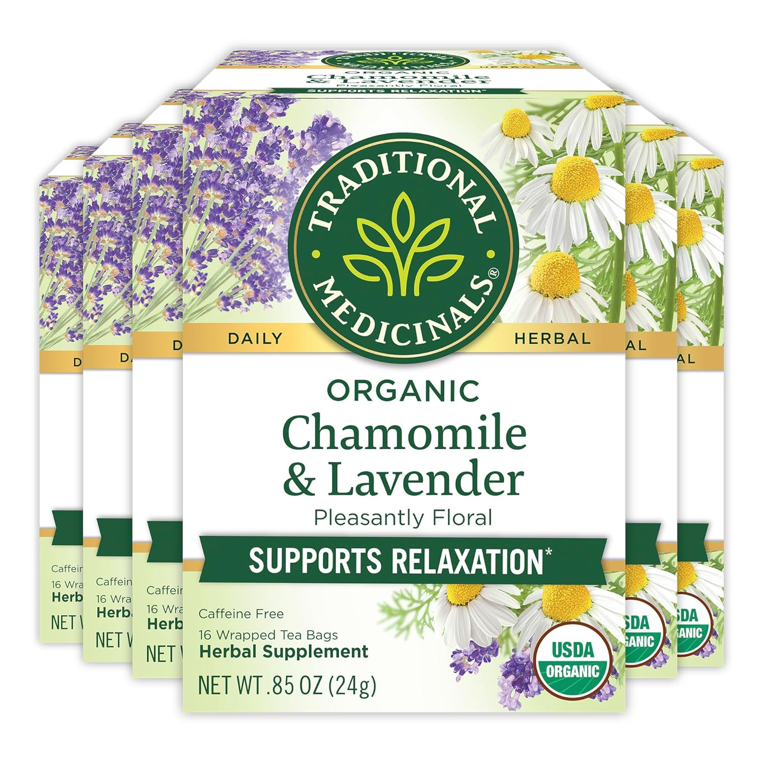 Tea, Organic Chamomile & Lavendar, Stress Relief, 96 Tea Bags (6 Pack)