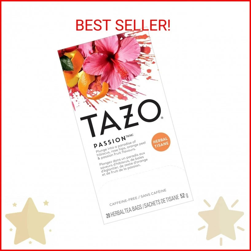 TAZO Passion Herbal Tea Bags, Hot or Iced, Caffeine Free, 20 Total Tea Bags