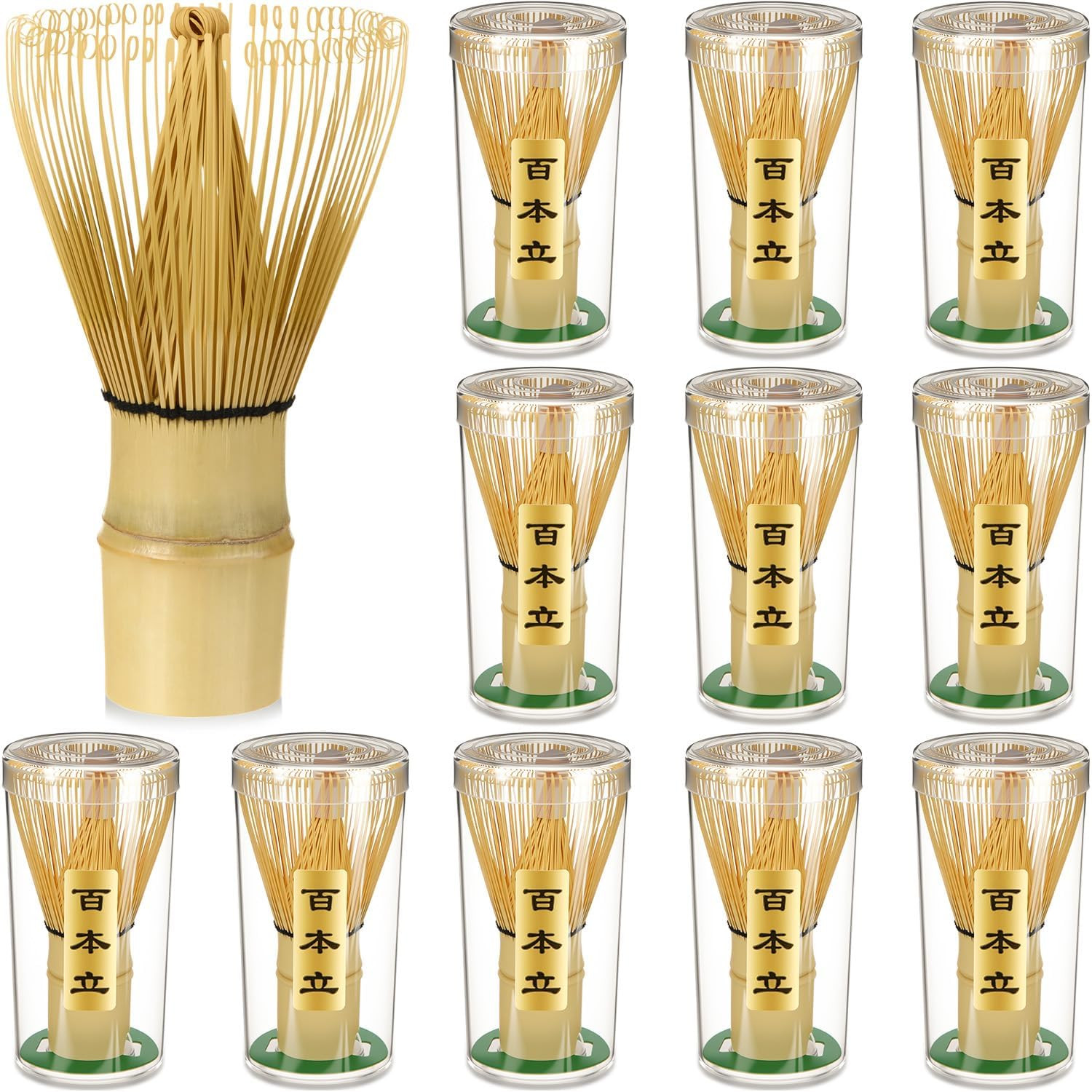 12 Pcs Bamboo Matcha Whisk Set – 100 Prong Traditional Chasen for Ceremonial Tea