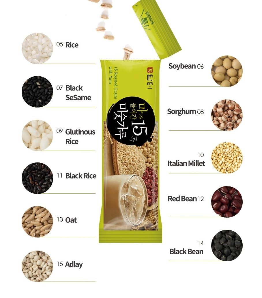 Misugaru Powder with Yam – Korean 15 Roasted Grains Breakfast Drink Mix, Crea…