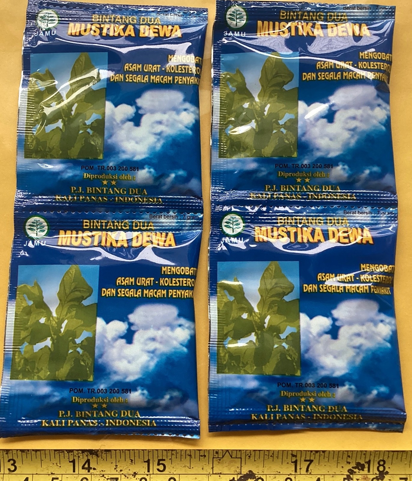 Indonesian herbal tea powder Mustika dewa Bintang Dua 4 sachets