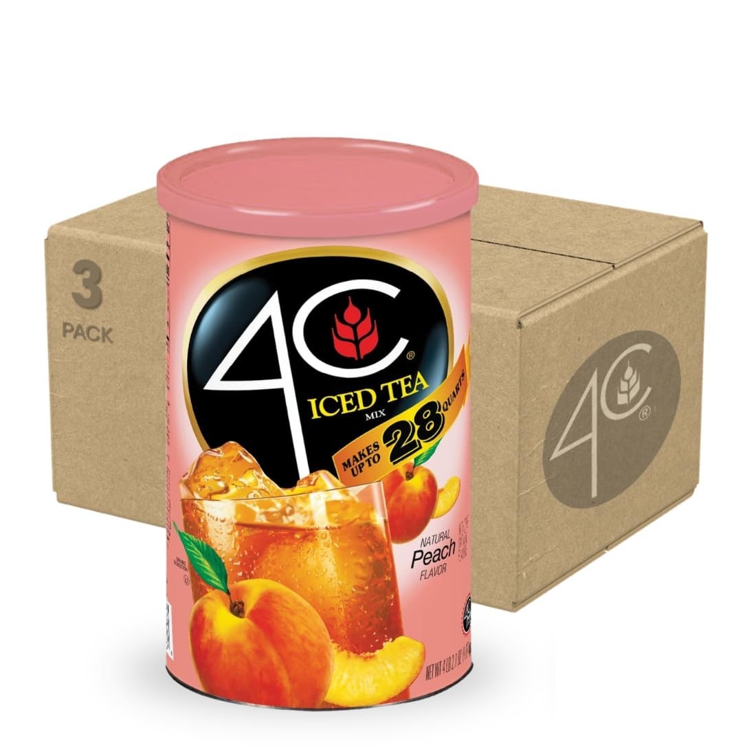 Peach Tea Powdered Drink Mix 3 Pack – Family Size, 28 Quarts, Refreshing Flavor