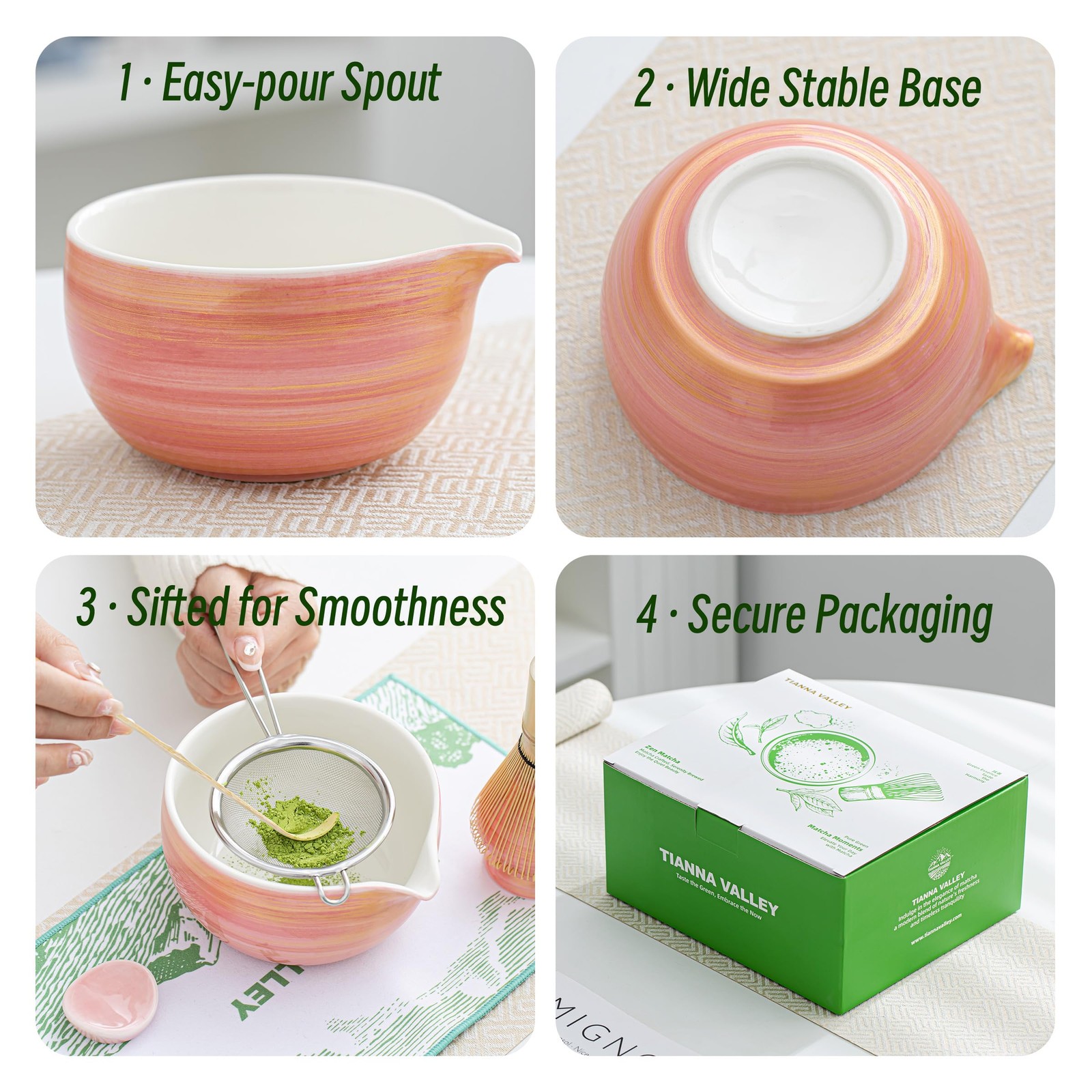 Matcha Whisk Set,7 Pcs Matcha Set Pink,Matcha Kit for Ceremony,480 Ml Ceramic…