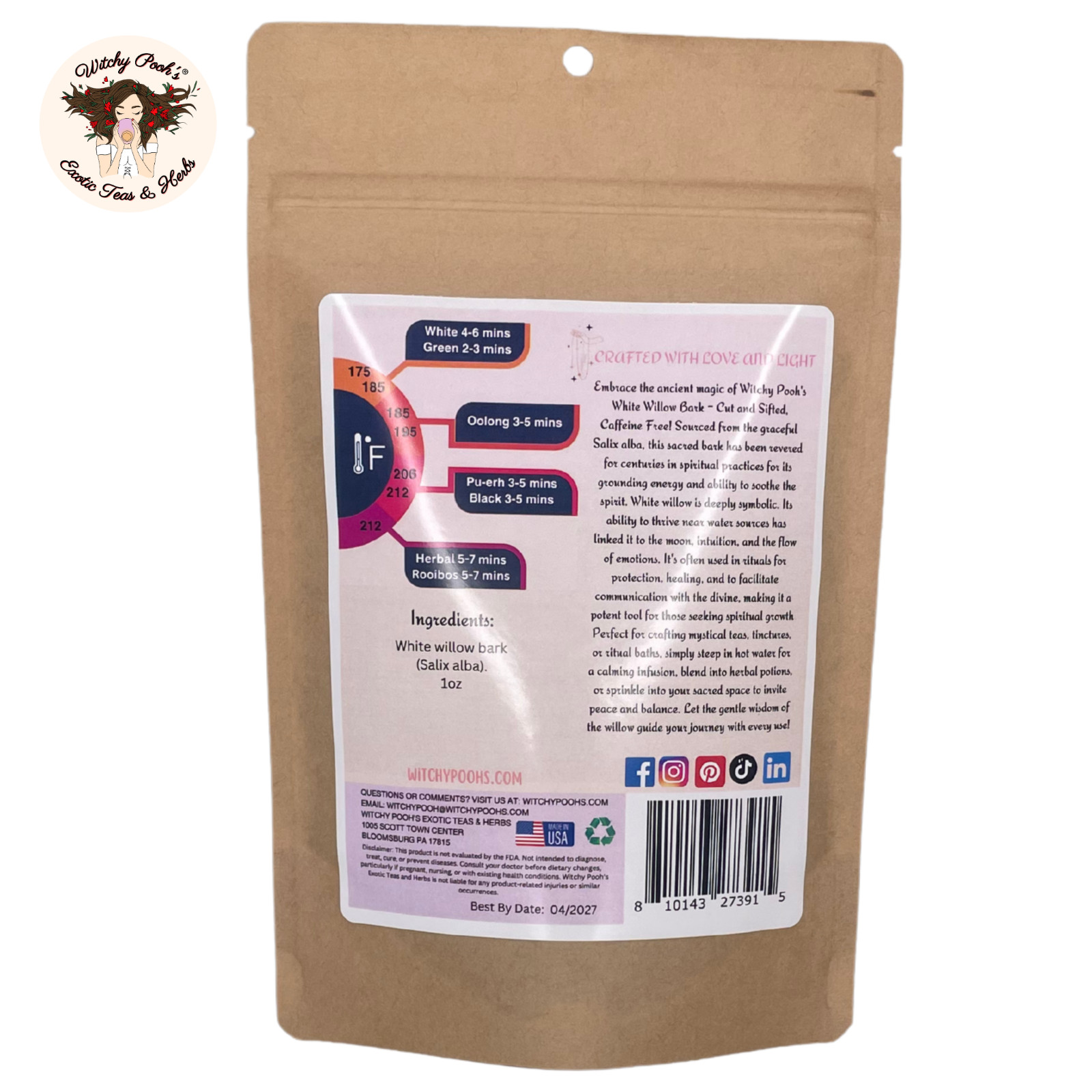 Witchy Pooh’s White Willow Tea – Cut and Sifted Bark, Caffeine Free
