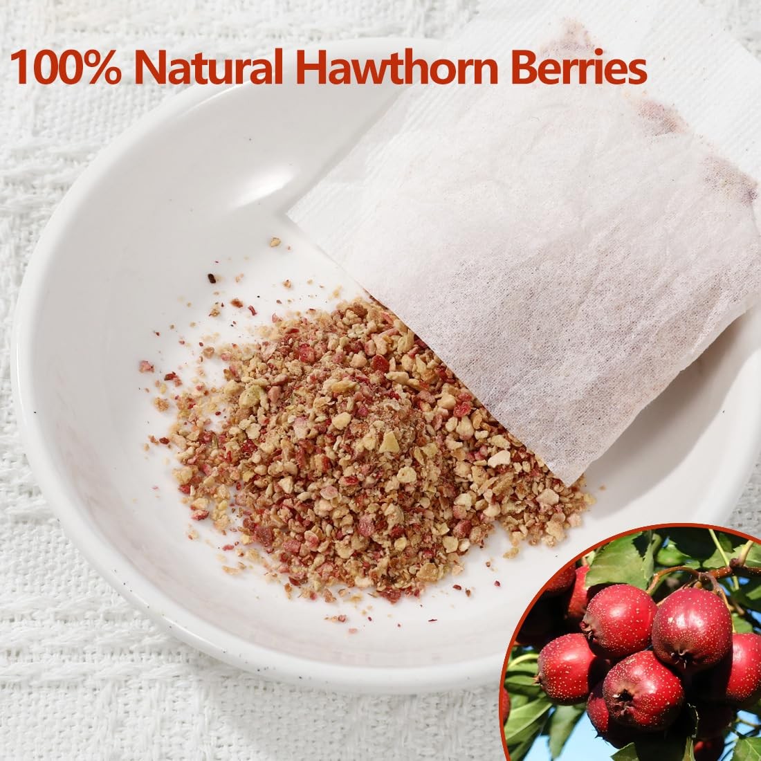 Premium 60 Hawthorn Berry Tea Bags, Made with 100% Natural Hawthorn Berries, Aid