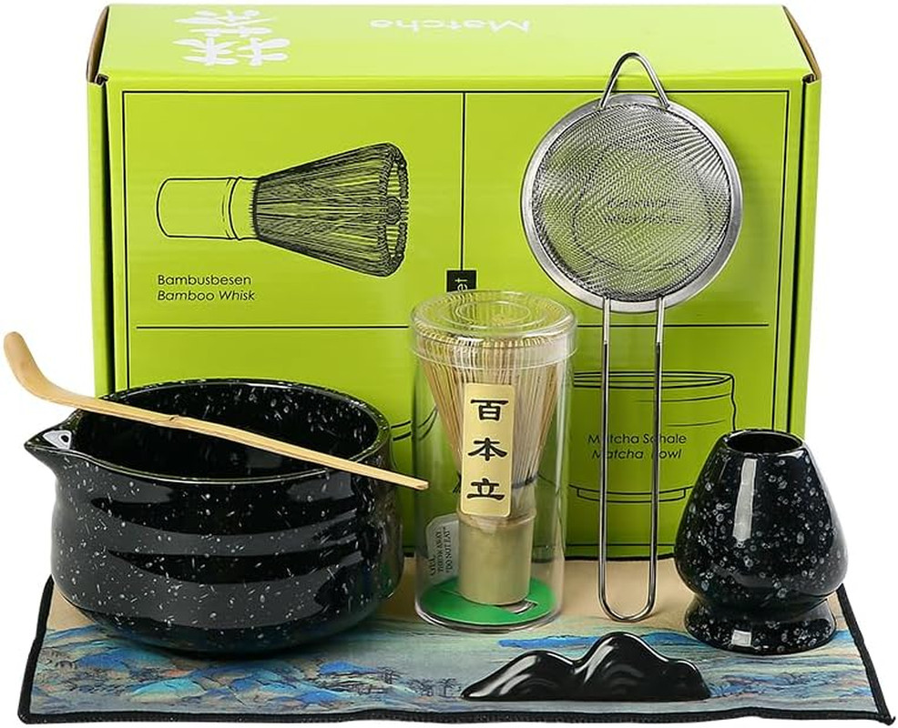 7Pcs Matcha Whisk Set Includes Matcha Bowl, Matcha Whisk Holder, Bamboo Matcha