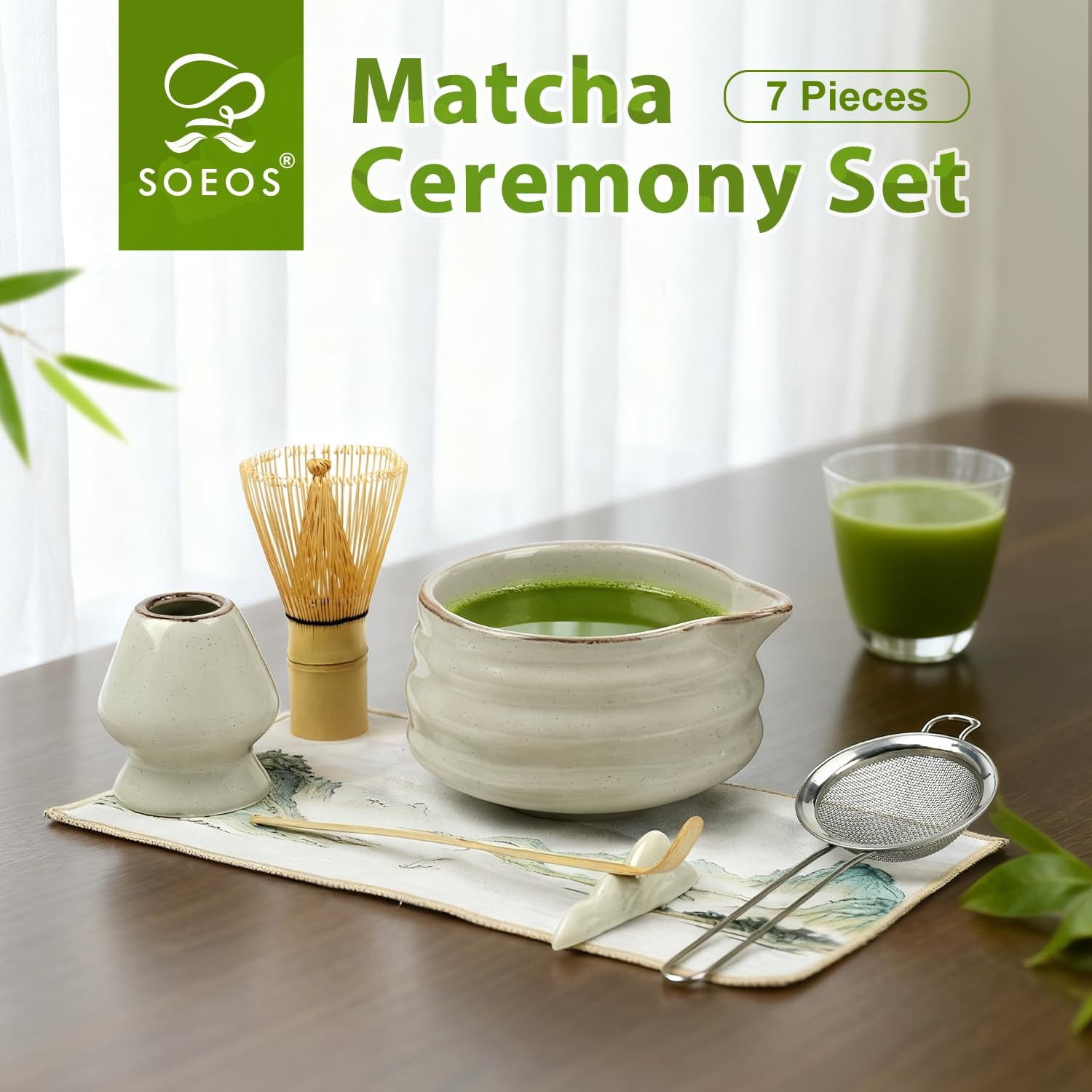 Premium Matcha Traditional Starter Set, 7-Piece Matcha Kit with Whisk (Chasen…