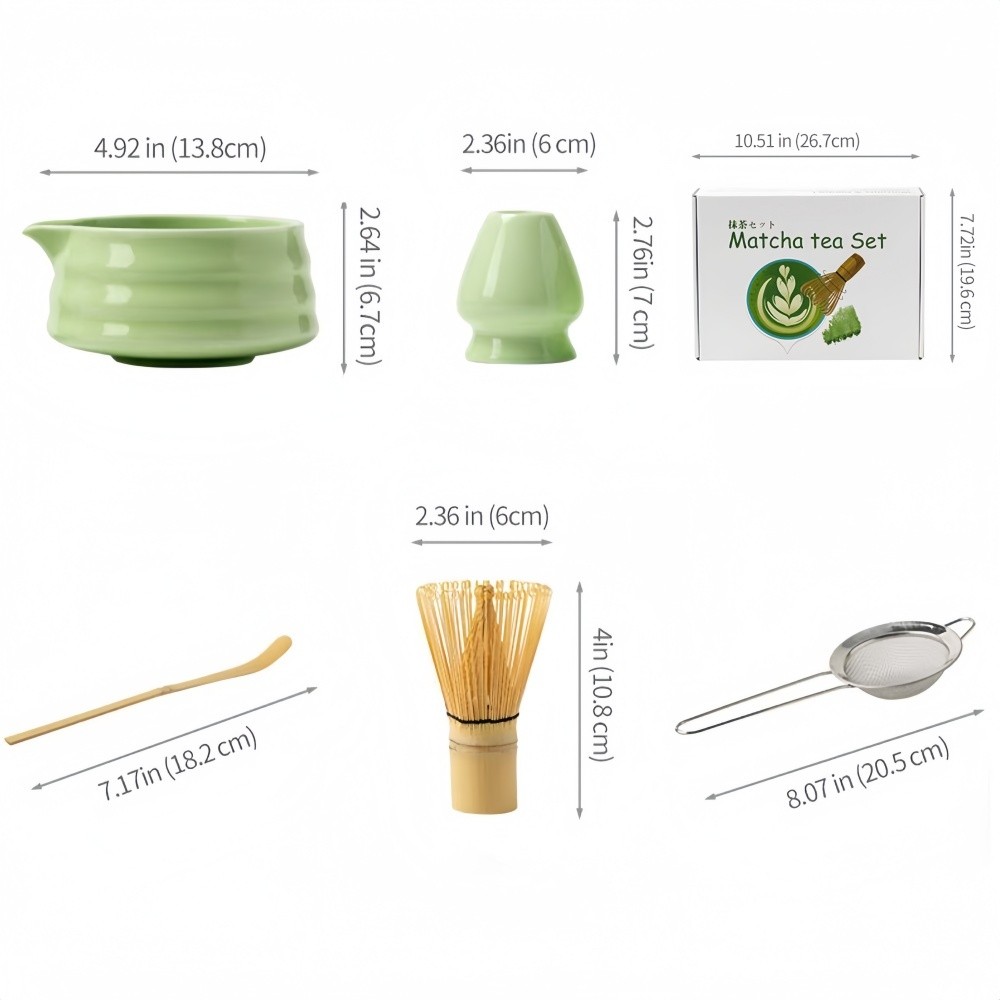 Matcha Set, 5 Pcs Japanese Matcha Whisk Set – 16oz Bowl with Spout, Bamboo Scoop