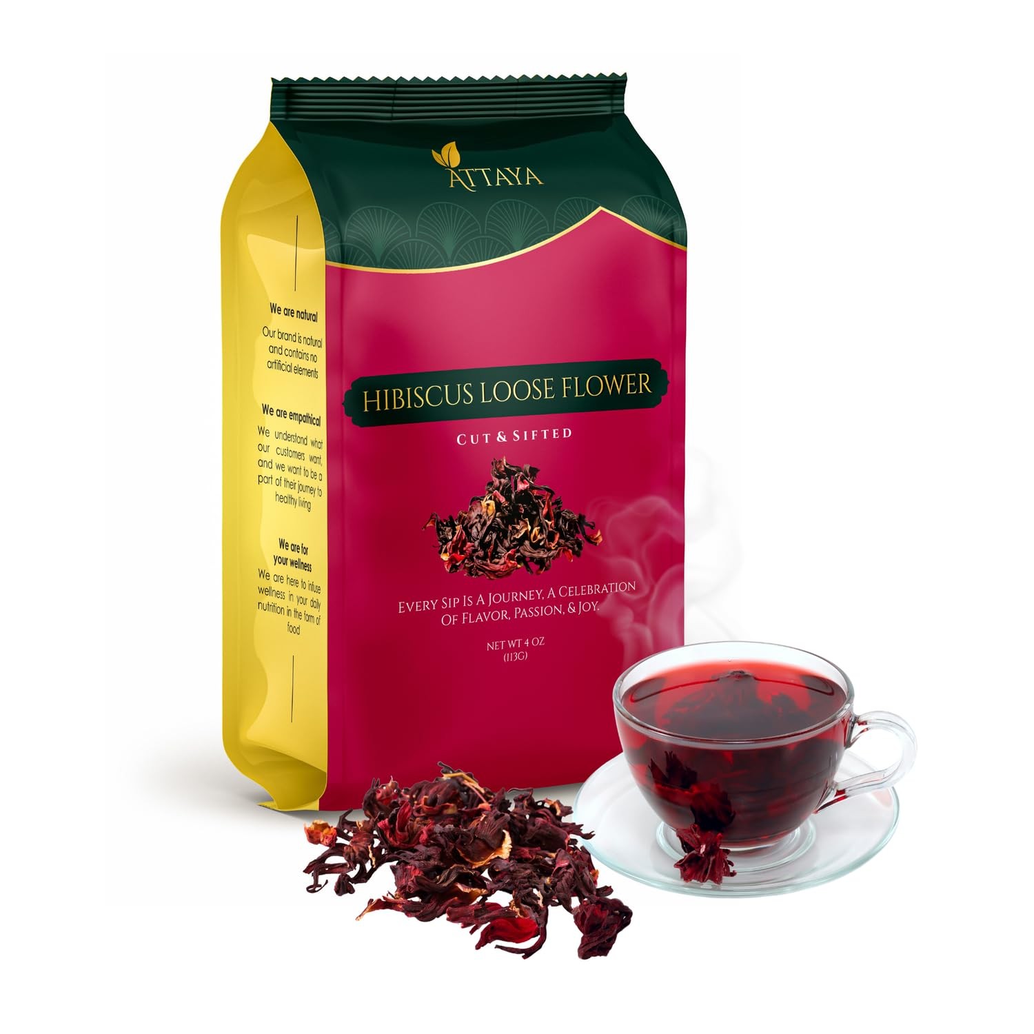 Natural Hibiscus Loose Flowers, Cut & Sifted 4oz | 100% Pure, Dried, Caffeine…