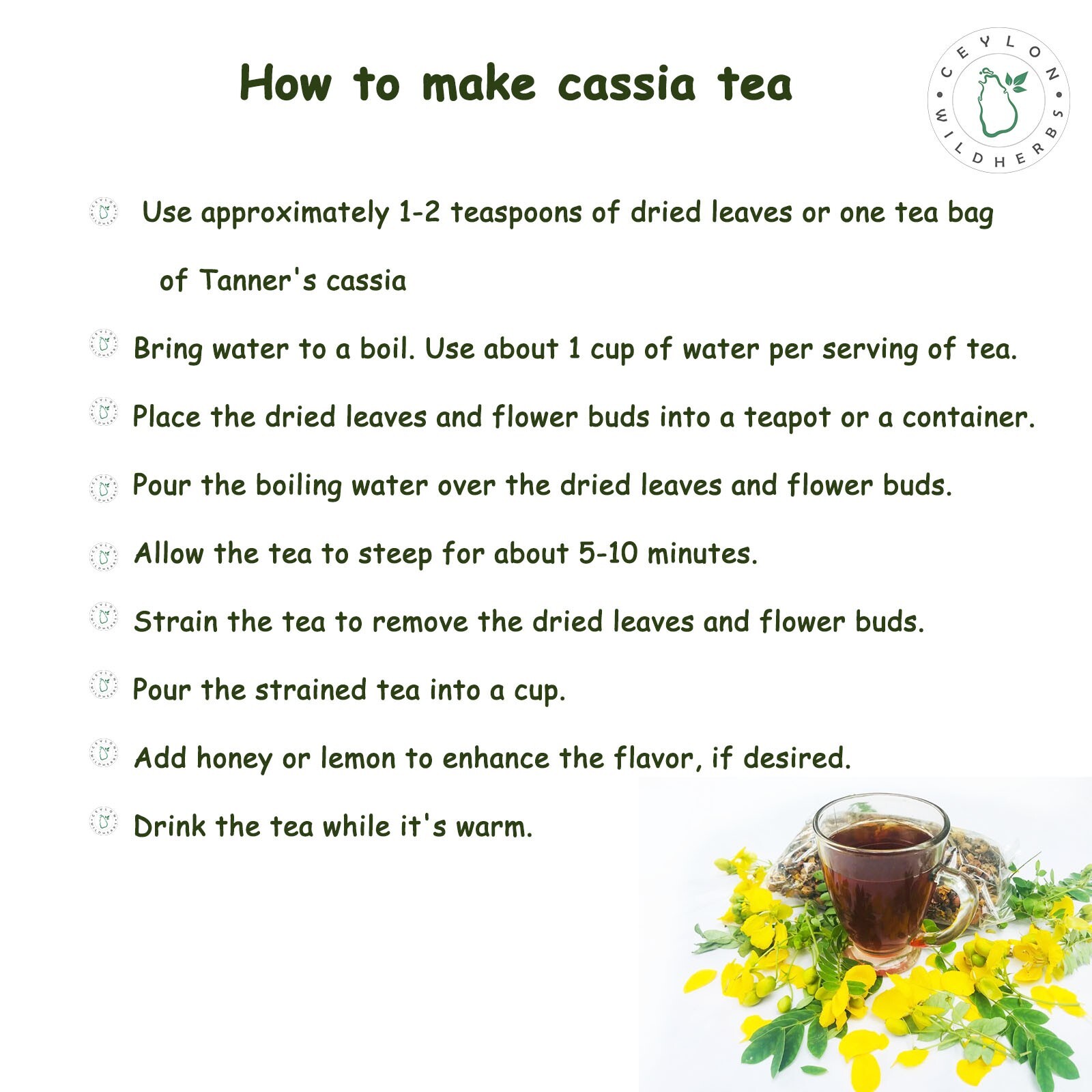 Organic Tanner’s Cassia Senna auriculata Avarampoo ,Ranawara Mal Herbal Tea bag