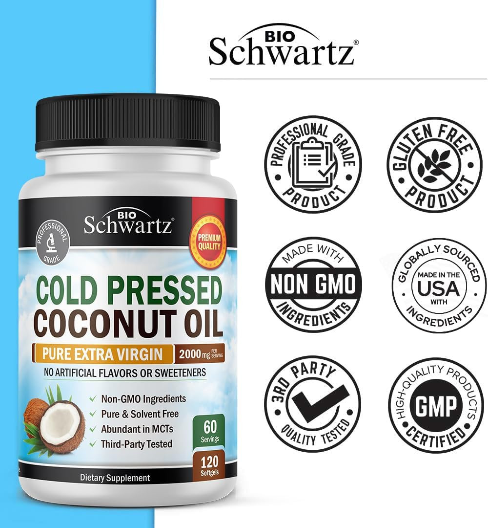 Coconut Oil Capsules 2000mg – Organic Pure Extra Virgin 120 Count (Pack of 1)