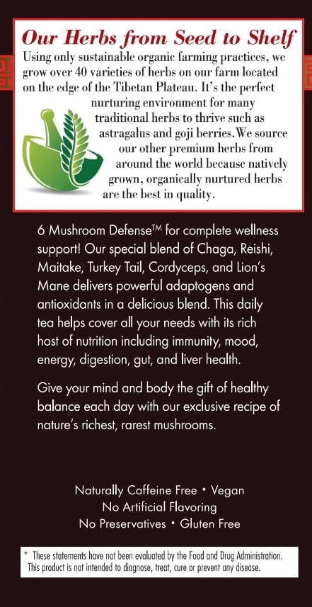 Organic Mushroom Tea Blend with Lion’s Mane Chaga Reishi for Wellness Support