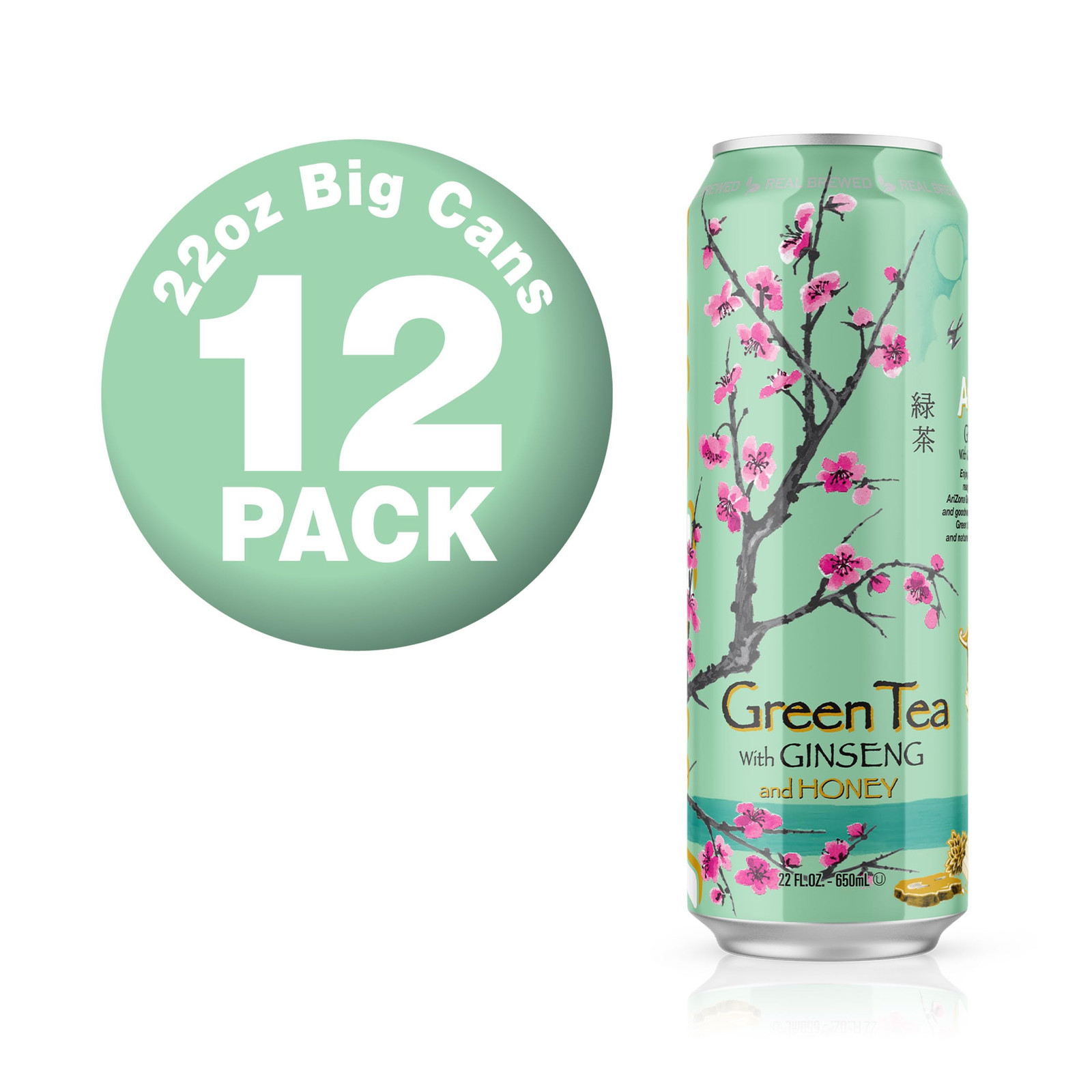 AriZona Green Tea with Ginseng and Honey Big Can 22 Fl Oz Pack of 12