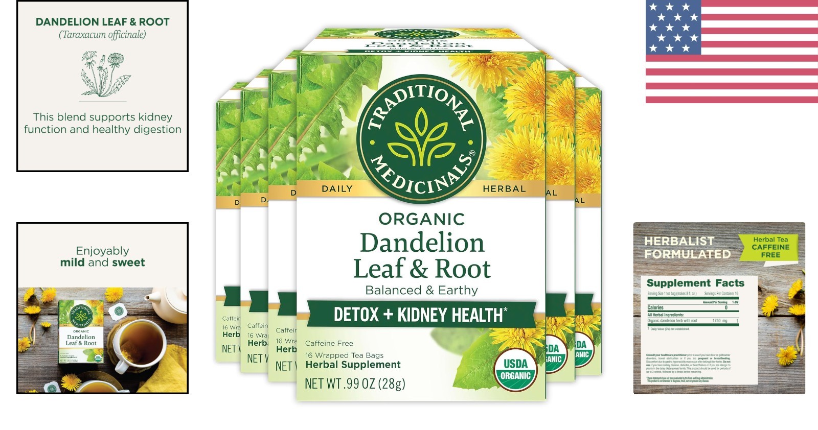 Mildly Sweet Dandelion Tea – Organic, Caffeine-Free, 96 Bags for Detox Support