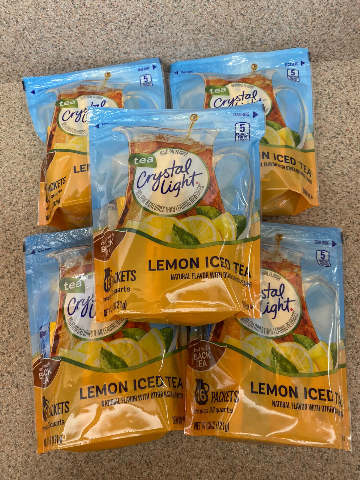 Crystal Light Lemon Iced Tea Drink Mix Made with Black Tea -16 Packets- (5 PACK)