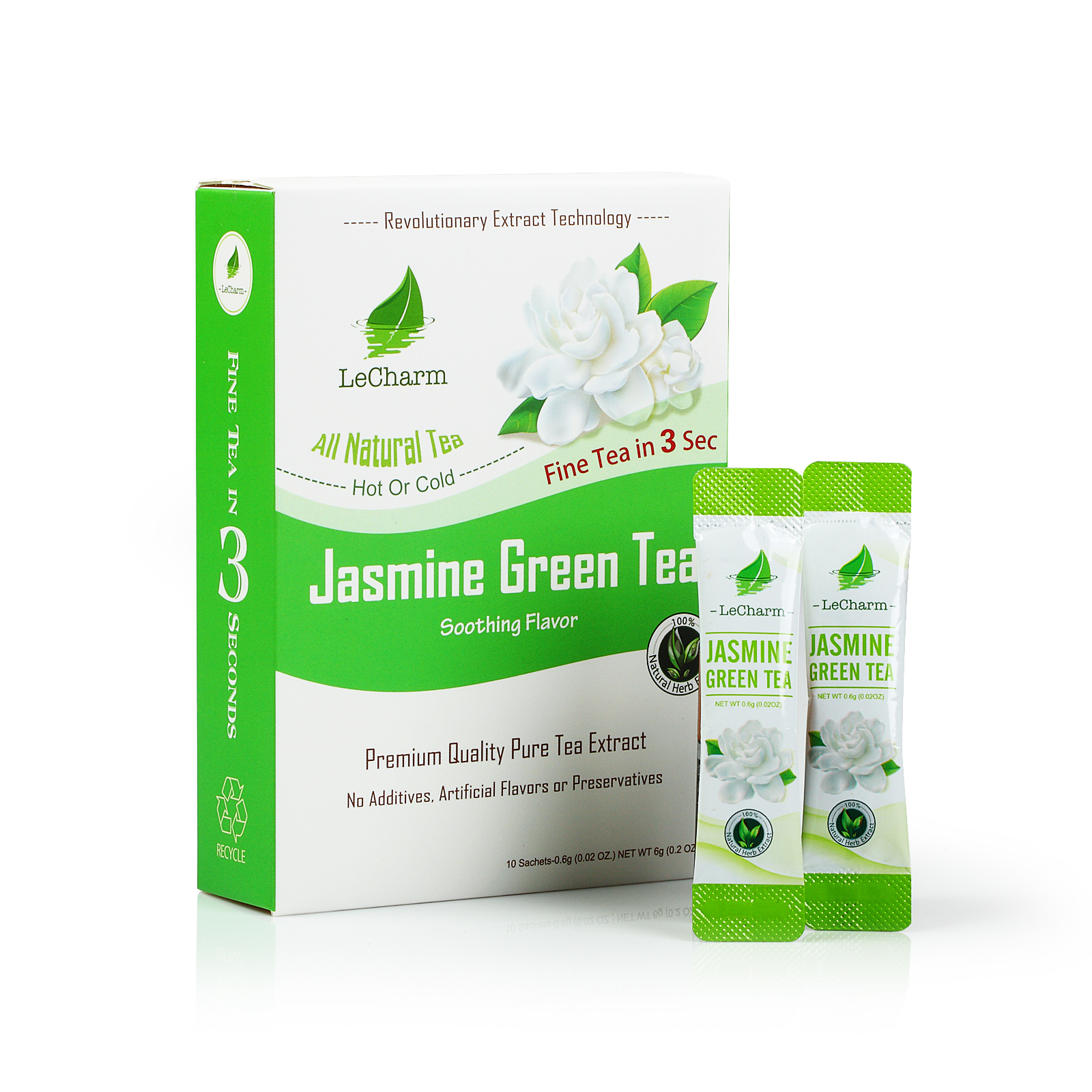 Premium 100% Natural Jasmine Organic Green Tea Extract Sugar Free (10 Sachests)
