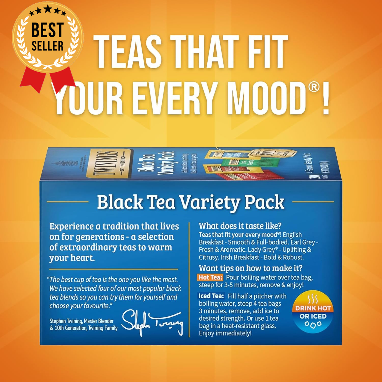 Black Tea Variety Pack 20 Bags English Breakfast Earl Grey Caffeinated