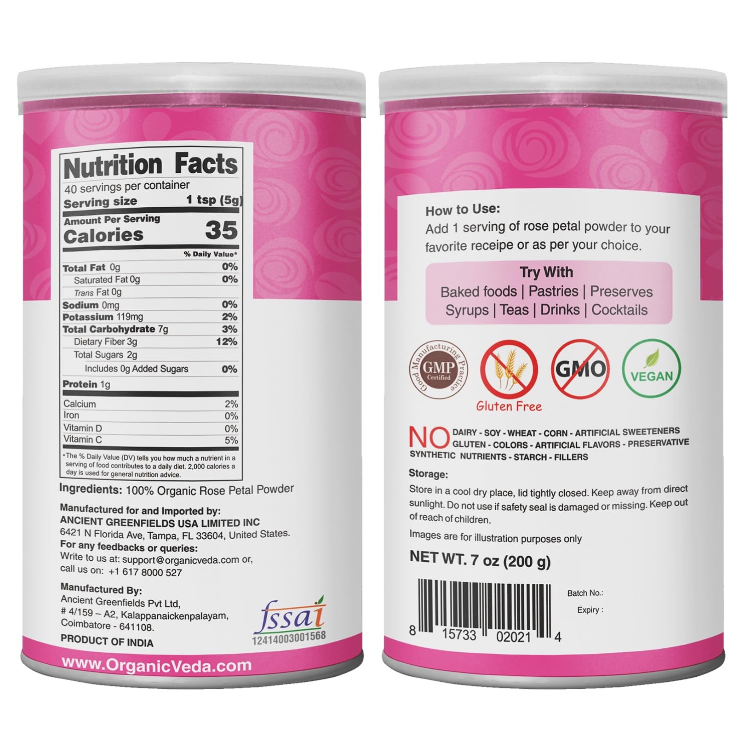 Organic Rose Petal Powder 7oz – Edible for Cooking Tea Smoothies Vegan