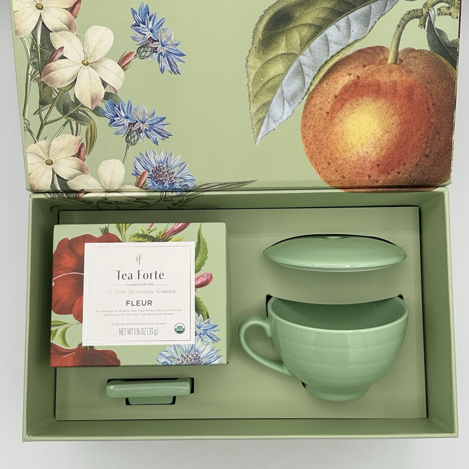 Tea Forte Fleur Gift Set with Cafe Cup Tea Tray and 10 Handcrafted Tea Infusers