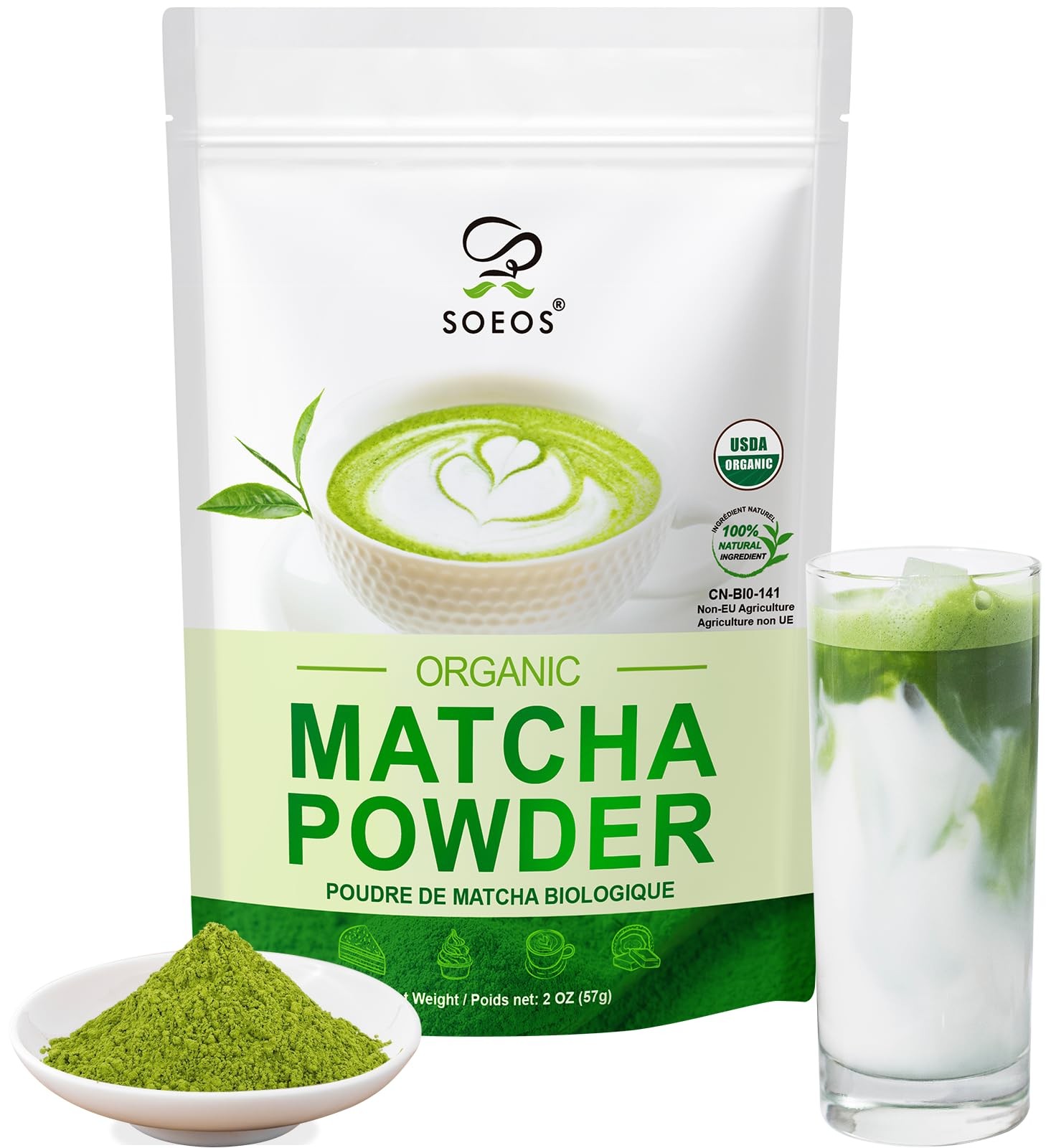 Organic Matcha Powder, Matcha Green Tea Powder, 2 oz 57g, AntioxidantRich Mat…