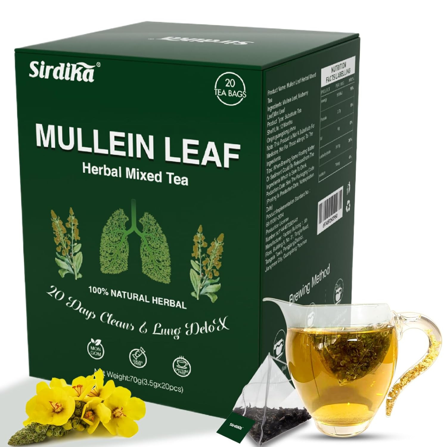 Mullein Tea Bags for Lungs – 20 Teabags (2.47Oz/70G), 100% Pure Natural Premium