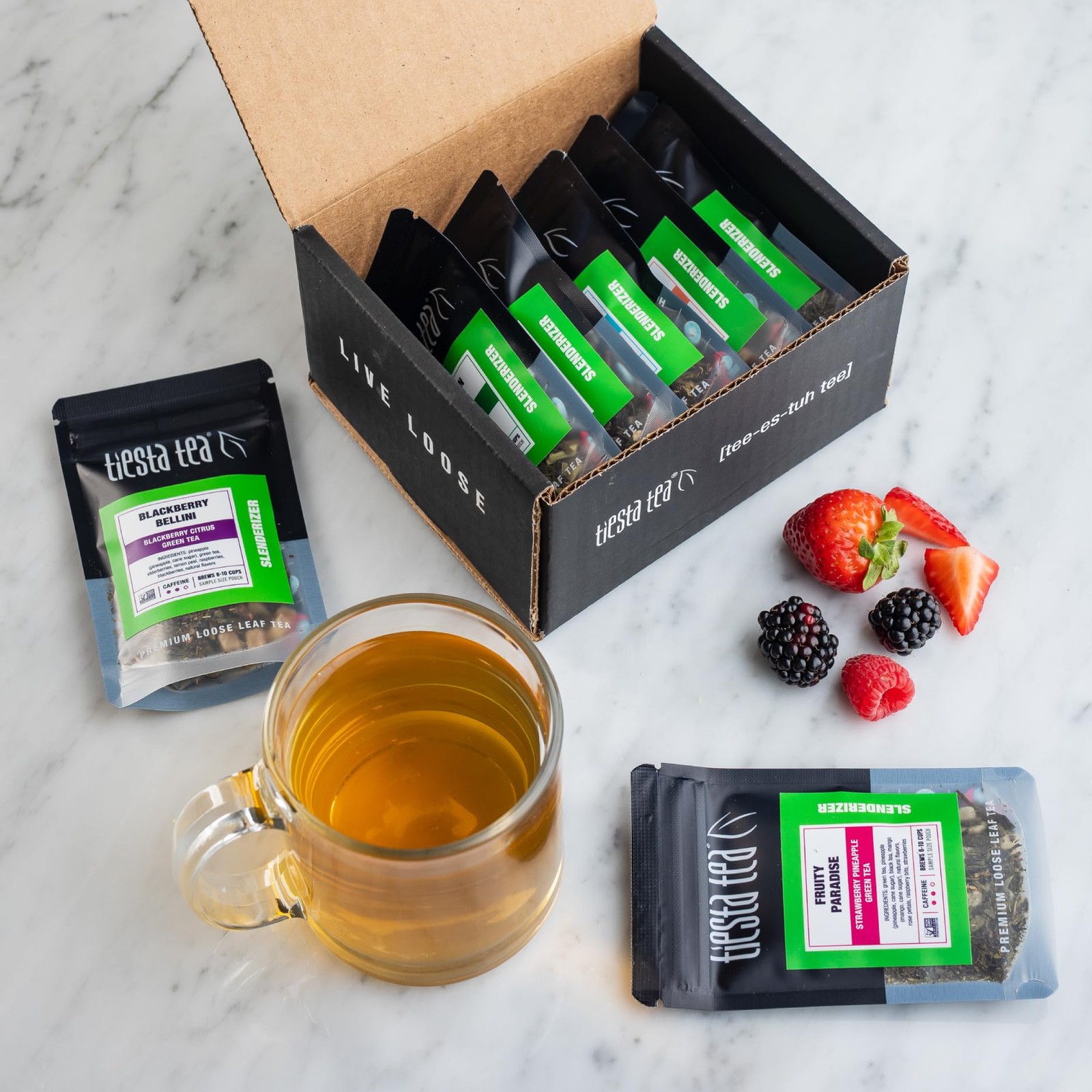 Green Tea Sampler 7 Pack Loose Leaf Gift Set 10 Cups Fruity Variety Flavors