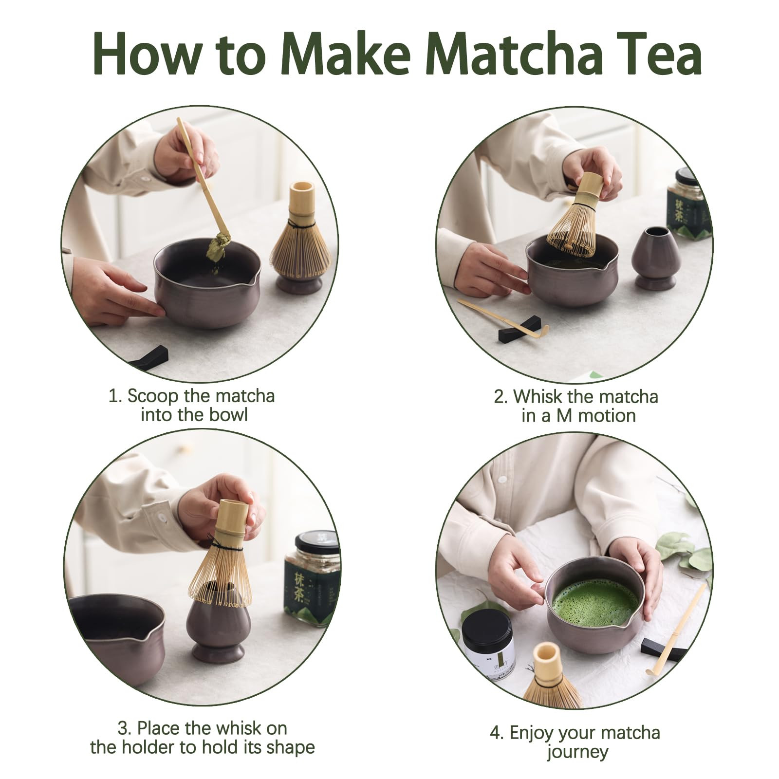 Matcha Set, Japanese Tea Set Includes Matcha Bowl with Spout, Matcha Whisk Ho…