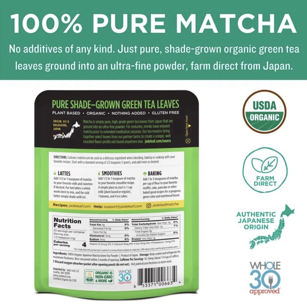 Jade Leaf Organic Japanese Culinary Grade Matcha Ground Tea Powder 0.71oz 2 Pack