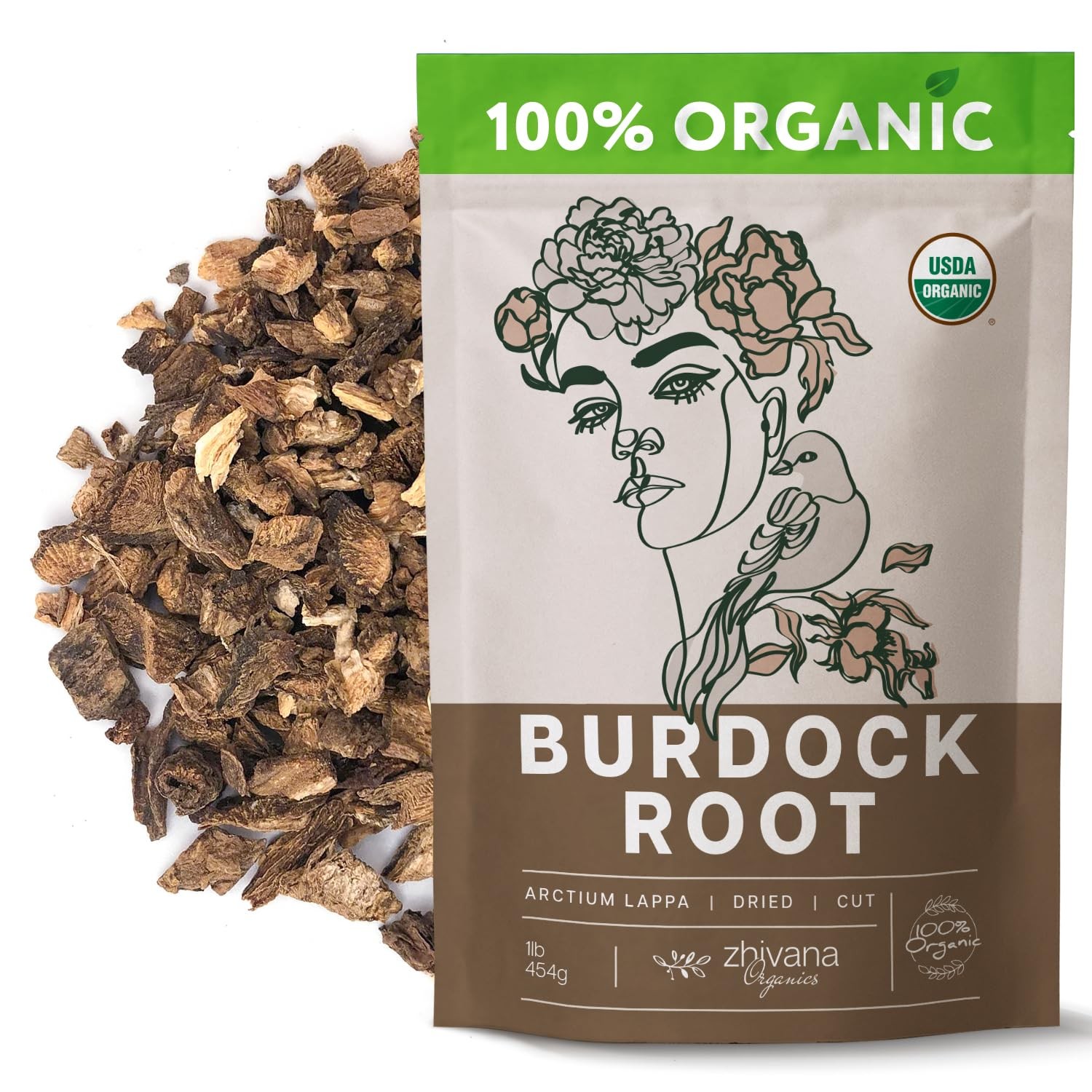 Premium Burdock Root Organic (16 oz.) – Greater Burdock Root Tea Loose – Raíz…