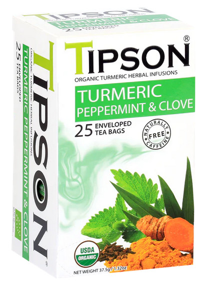 Tipson Turmeric Natural Herbal Infusions USDA Organic 25 Ceylon Tea Bags – 30g