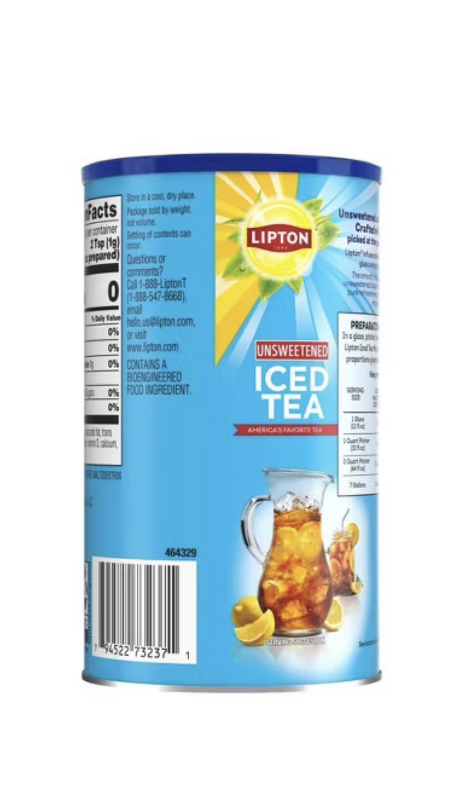 Lipton Unsweetened Black Tea Iced Tea Mix, 28 Quarts, 2.6 Oz.,