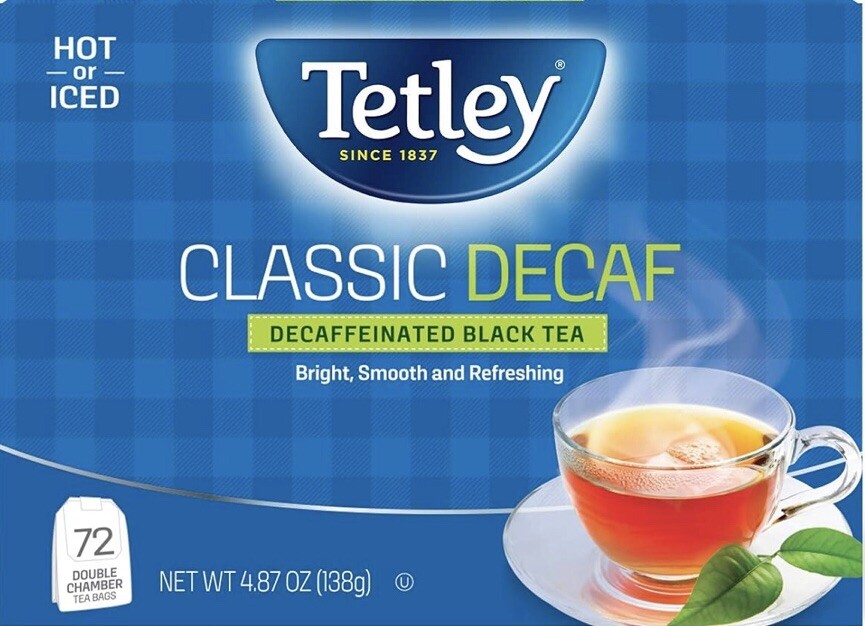 Tetley Decaf Decaffeinated Black Tea Classic Total 144 Bags HOT or COLD 2 BOX