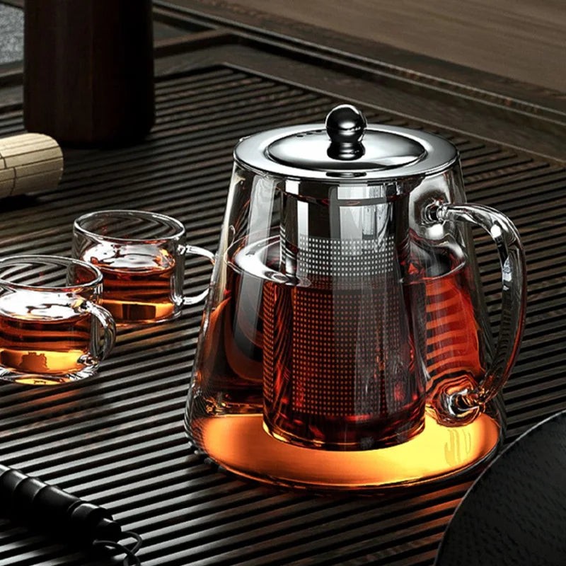 Heat-Resistant Glass Teapot with Stainless Steel Infuser, 401-500ml Kung Fu