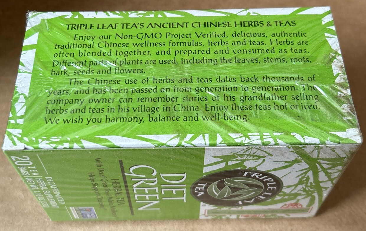 6x Triple Leaf Tea Diet Green Herbal Tea. Decaffeinated. Best By 05/2026