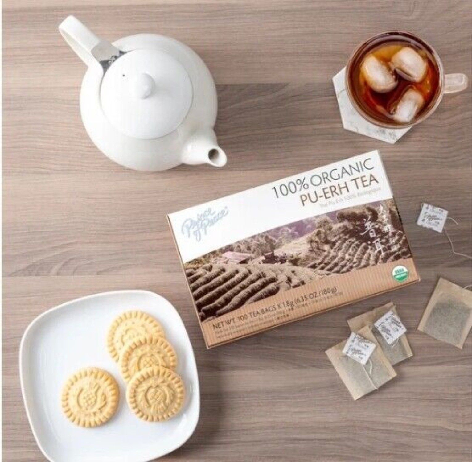 100% Organic Pu-erh Tea, 100 Tea Bags Each Box -Prince of Peace
