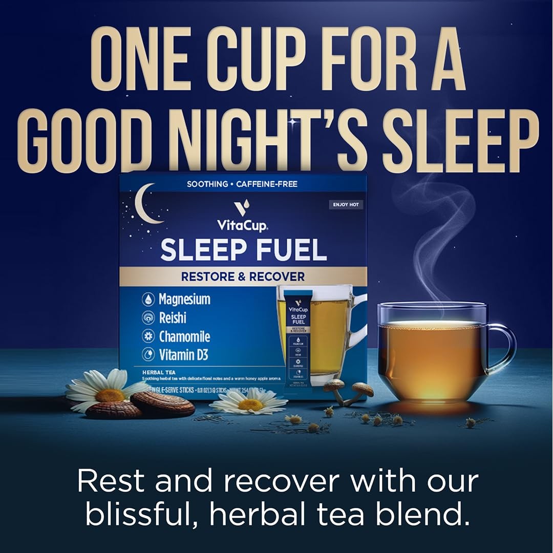 VitaCup Sleep Fuel Instant Tea Packets for Deep REM Sleep, Relax & DeStress w…