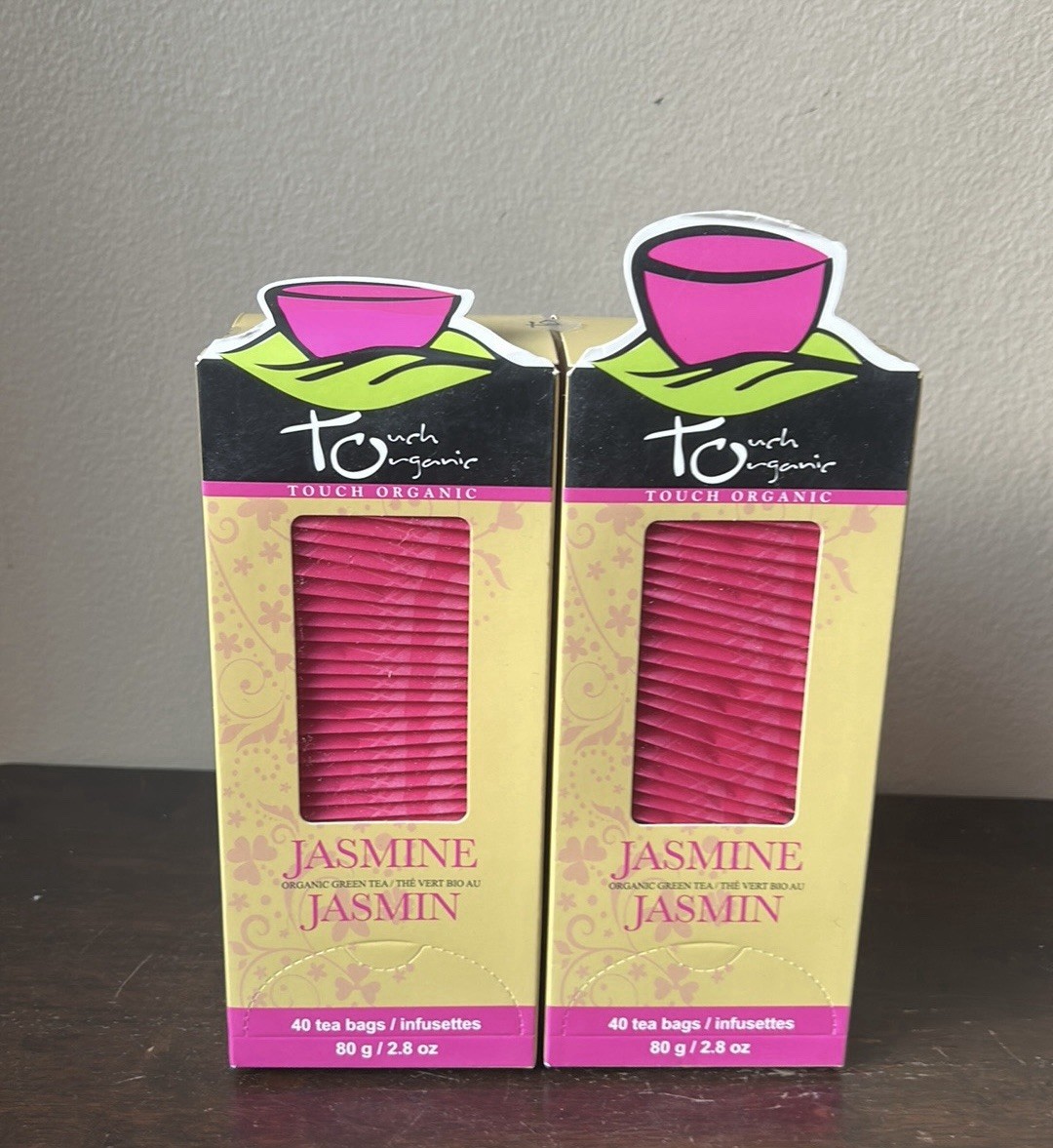 2 Touch Organic Jasmine Green Tea Bags, 40 Bags, 2.5 oz Exp 12/26