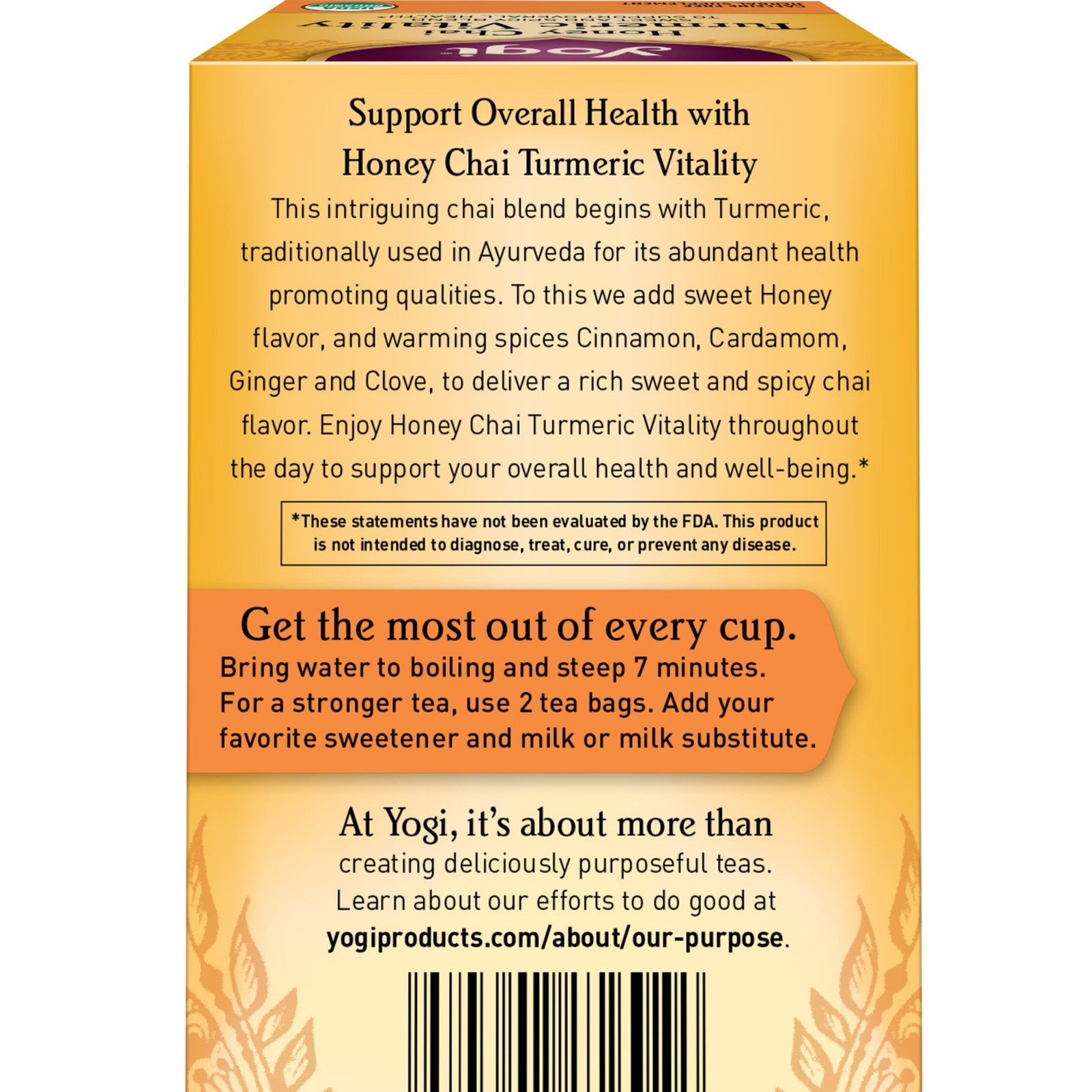 Yogi Tea – Honey Chai Turmeric Vitality – 6 Pack, 96 Tea Bags