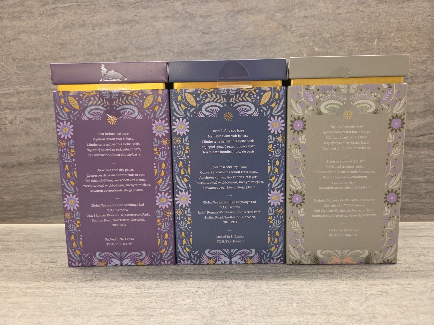 Charbrew Tea- 3 Beautiful Storage Tins & Flavors – Earl Grey, Jasmine, Lavender