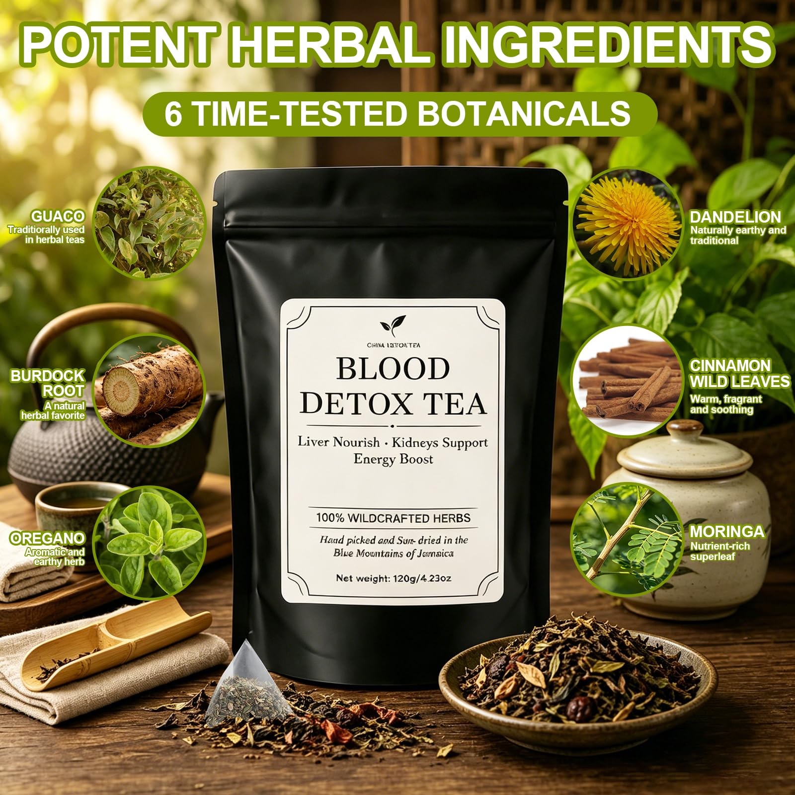 Jamaican Healing Garden Blood Detox Tea, Wildcrafted Herbs with Guaco, Burdoc…