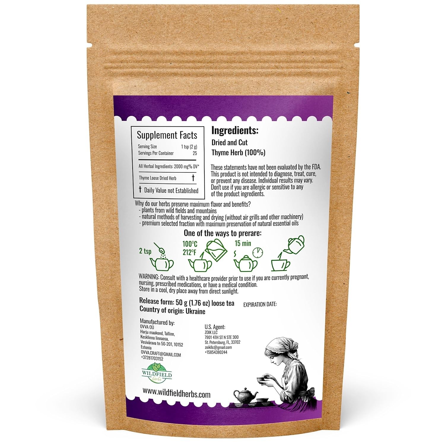 1.8 oz. Thyme Tea Leaves Tyme Herb (Thymi Serpiylli Ounce