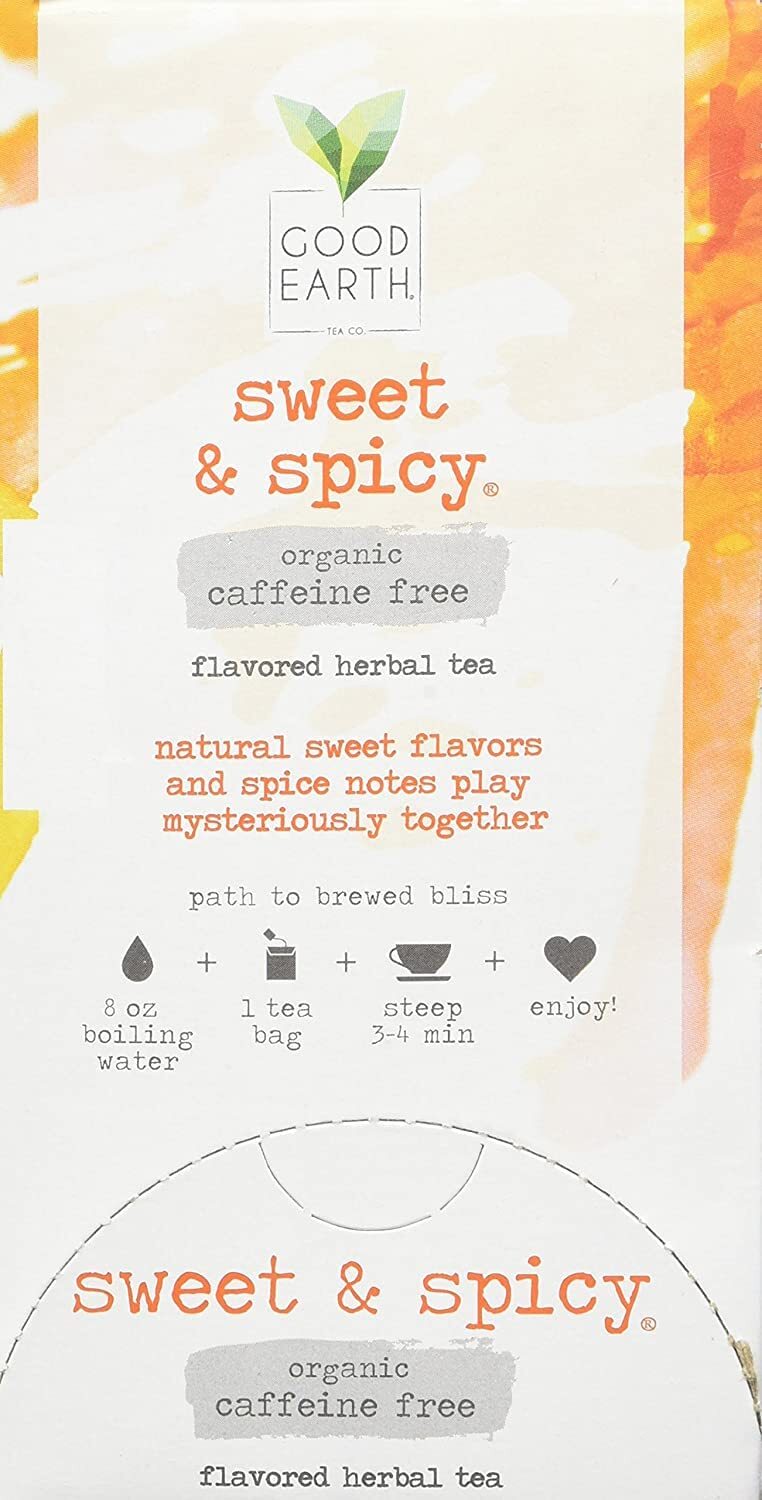 Good Earth Organic Sweet Spicy Herbal Tea Caffeine Free 18 Count Pack of 2