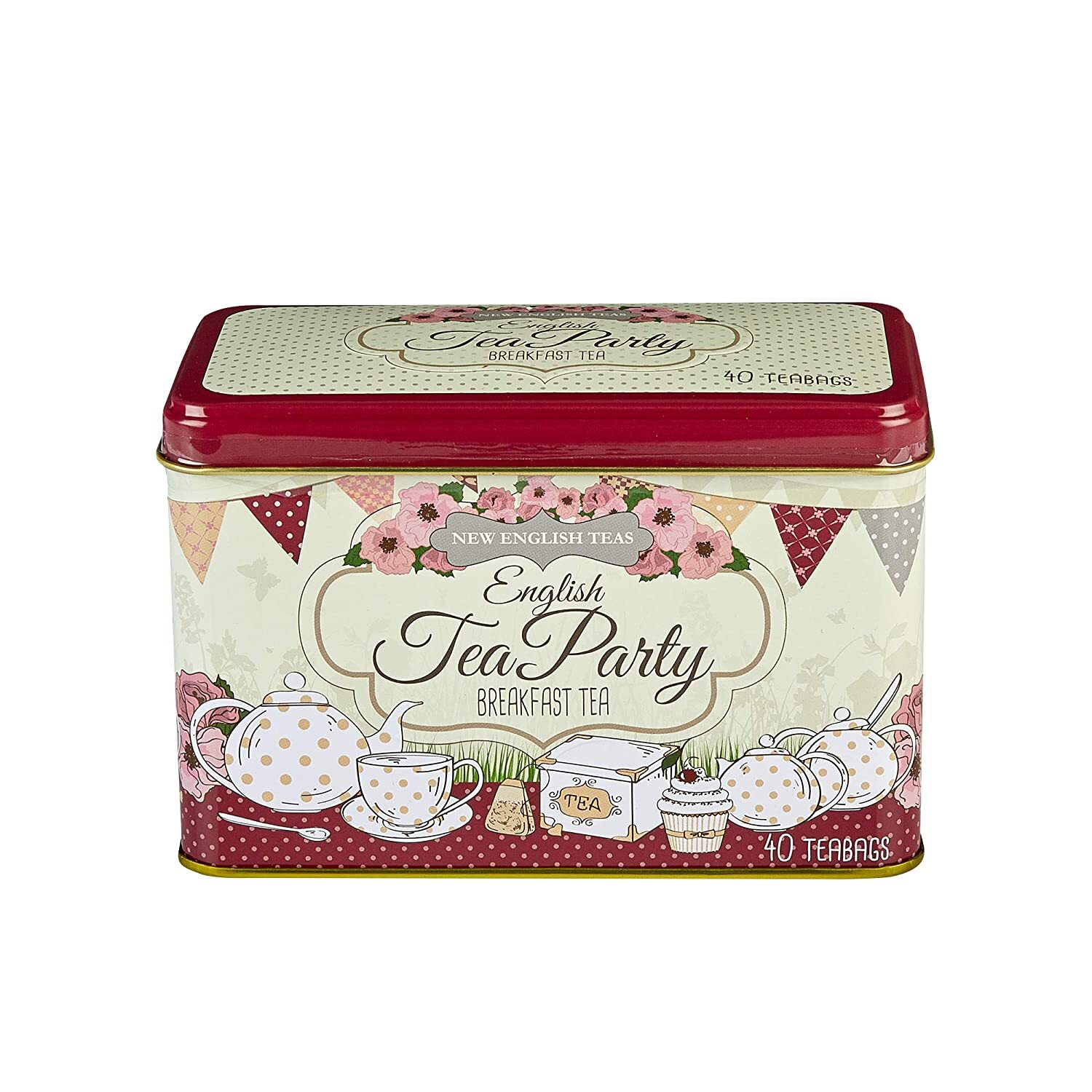 NEW ENGLISH TEAS ENGLISH TEA PARTY TIN BREAKFAST TEA 40 TEA BAGS