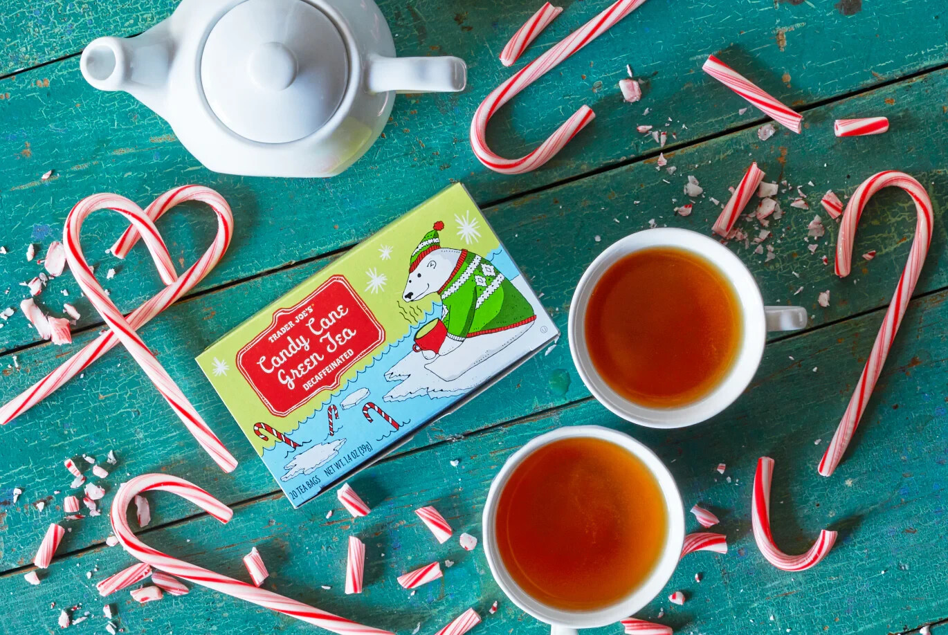 Trader Joe’s CANDY CANE GREEN TEA 20-Tea Bags Decaffeinated Limited Time BB 8/27