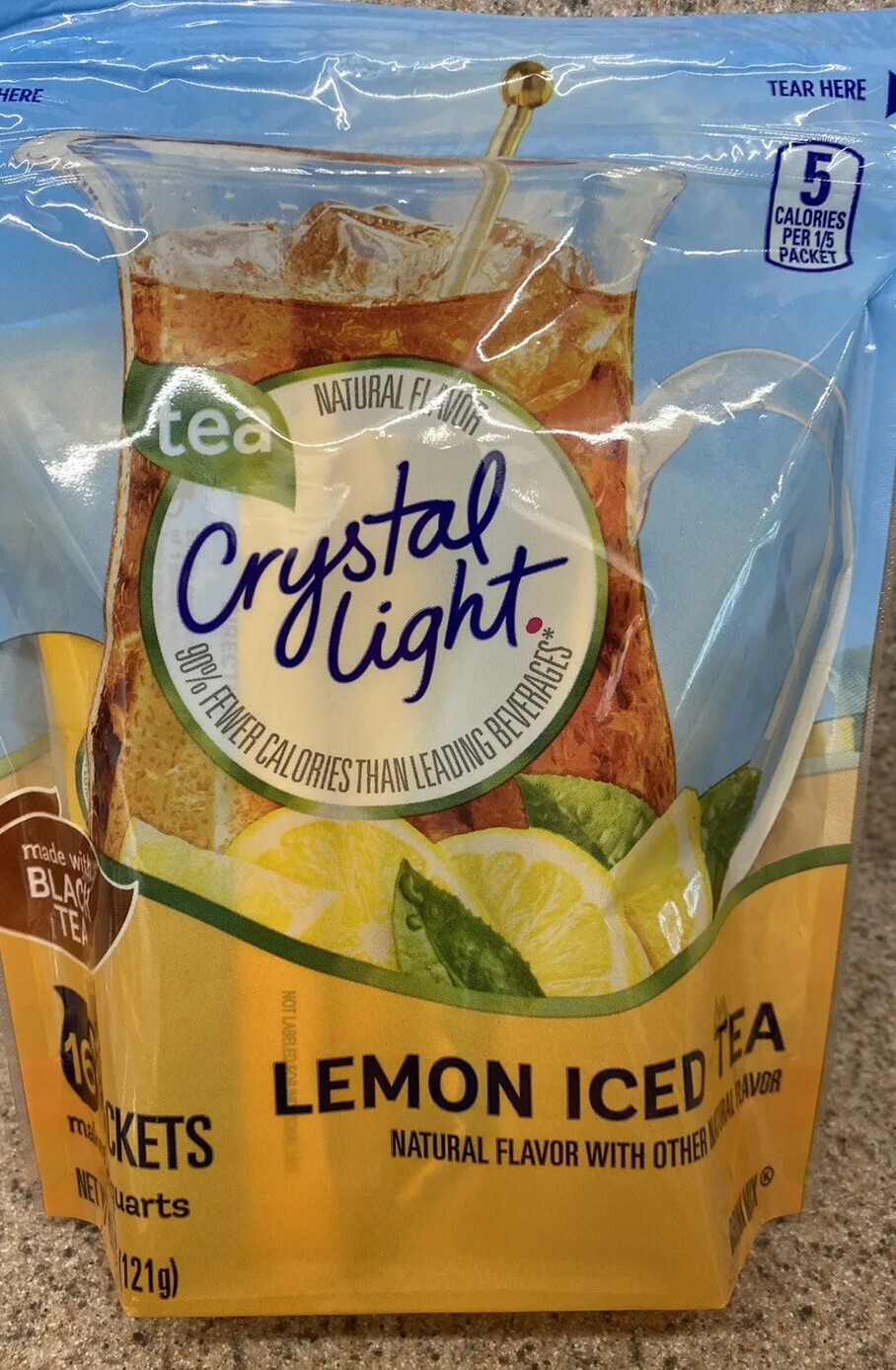 Crystal Light Lemon Iced Tea Drink Mix Made with Black Tea -16 Packets- (3 PACK)