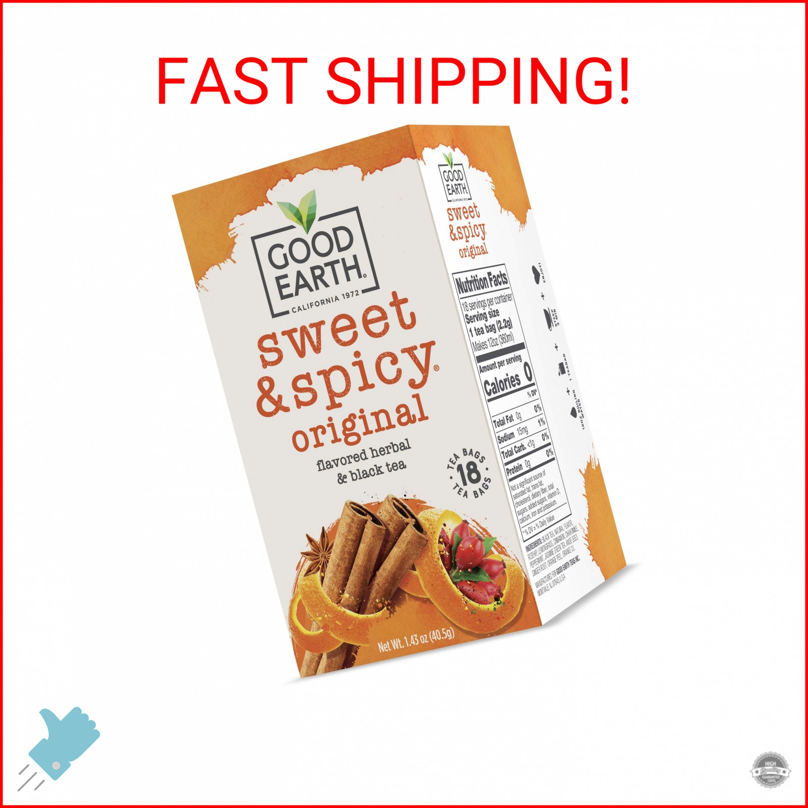 Good Earth Herbal & Black Tea, Sweet & Spicy, 18 Count Tea Bags (Pack of 6) (Pac