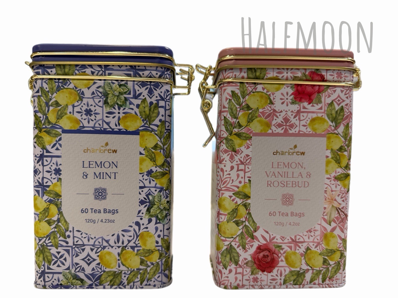 Charbrew Lemon Mint Tea & Lemon Vanilla Rosebud Tea 60 Bags Each