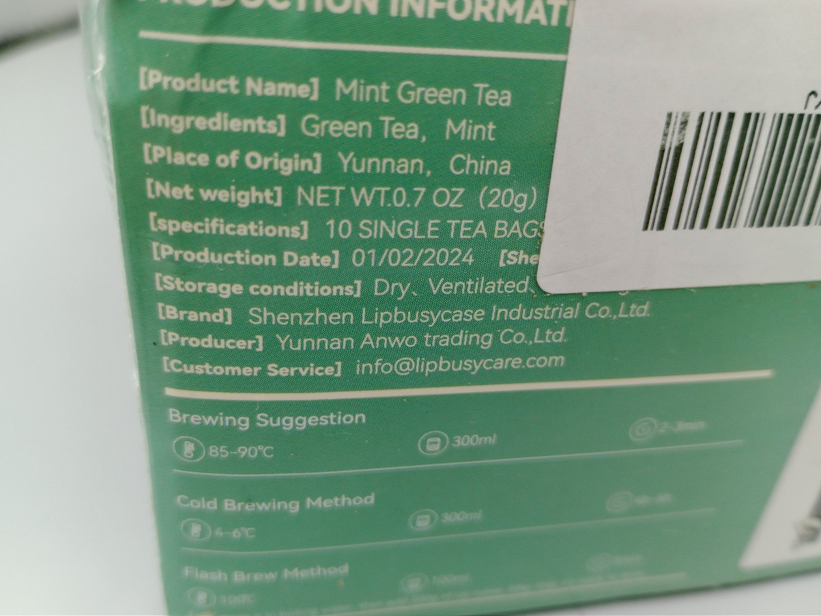 Lot of 4 – Lipbusy Care Organic Mint Green Tea Bags 10 x 4 Boxes = 40 Count