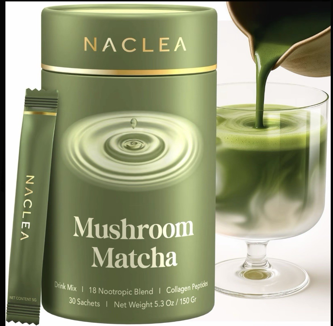 Naclea Mushroom Matcha Drink Mix Powder Sugar Free Japanese Ceremonial Green Tea